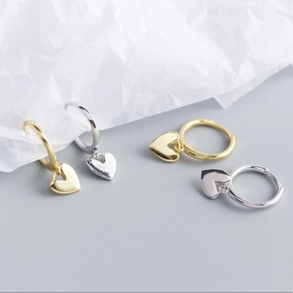NEW 925 STERLING SILVER HEART HOOP EARRINGS, NICE EARRINGS, CUTE EARRINGS - Picture 5 of 7